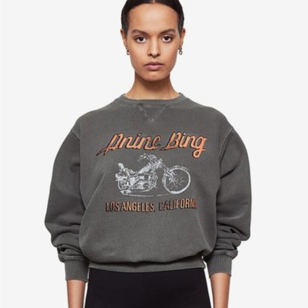 Anine Bing Charcoal and Orange Motorcycle Sweatshirt